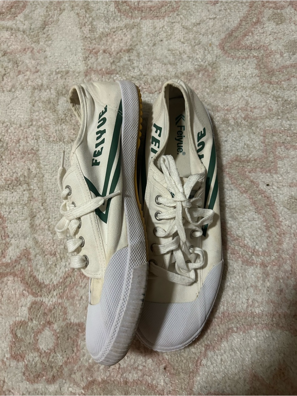Feiyue Canvas Sneakers in Cream with Green Stripe